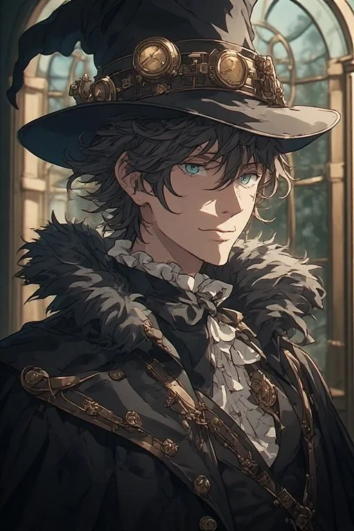 Portrait of a smiling young man in a fur-collared cloak and brass-trimmed hat